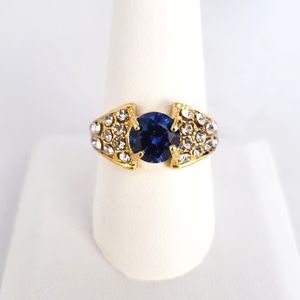 NEW 18K Sapphire Gold Plated Ring with Diamonds Size 9.5